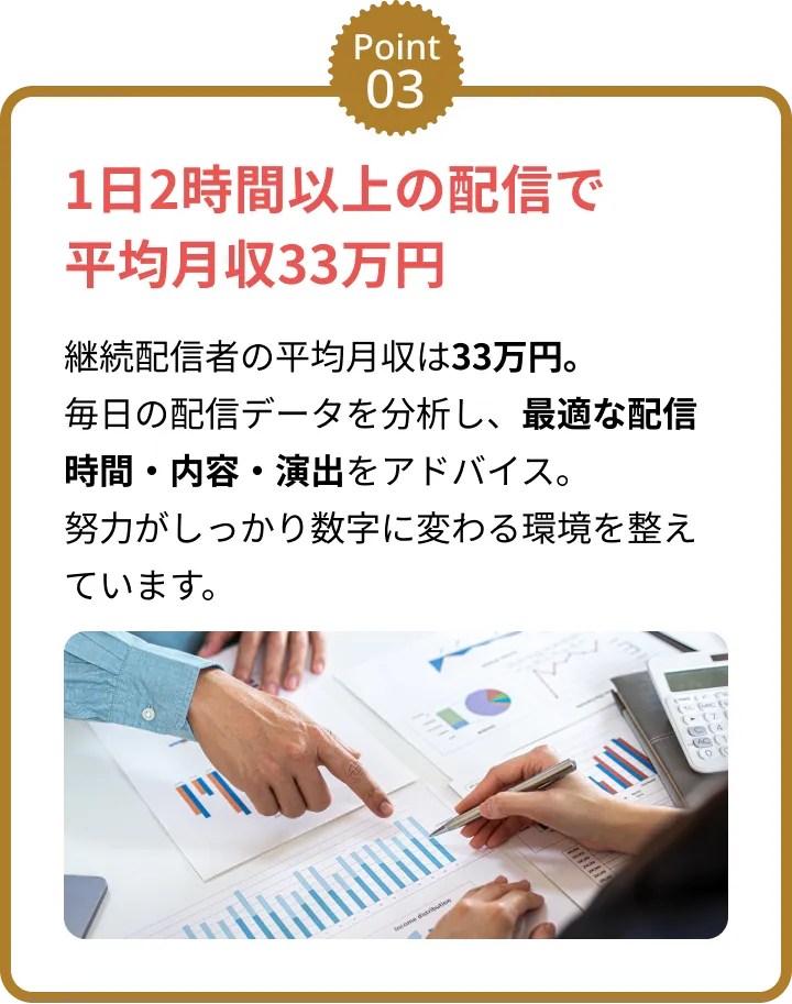 1日2時間以上の配信で平均月収33万円